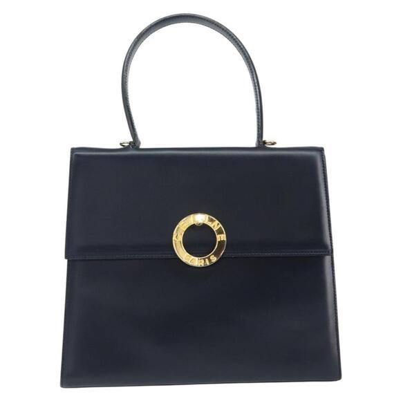 CELINE Circle Hand Bag Leather Navy Gold Auth 149129 - Picture 13 of 16